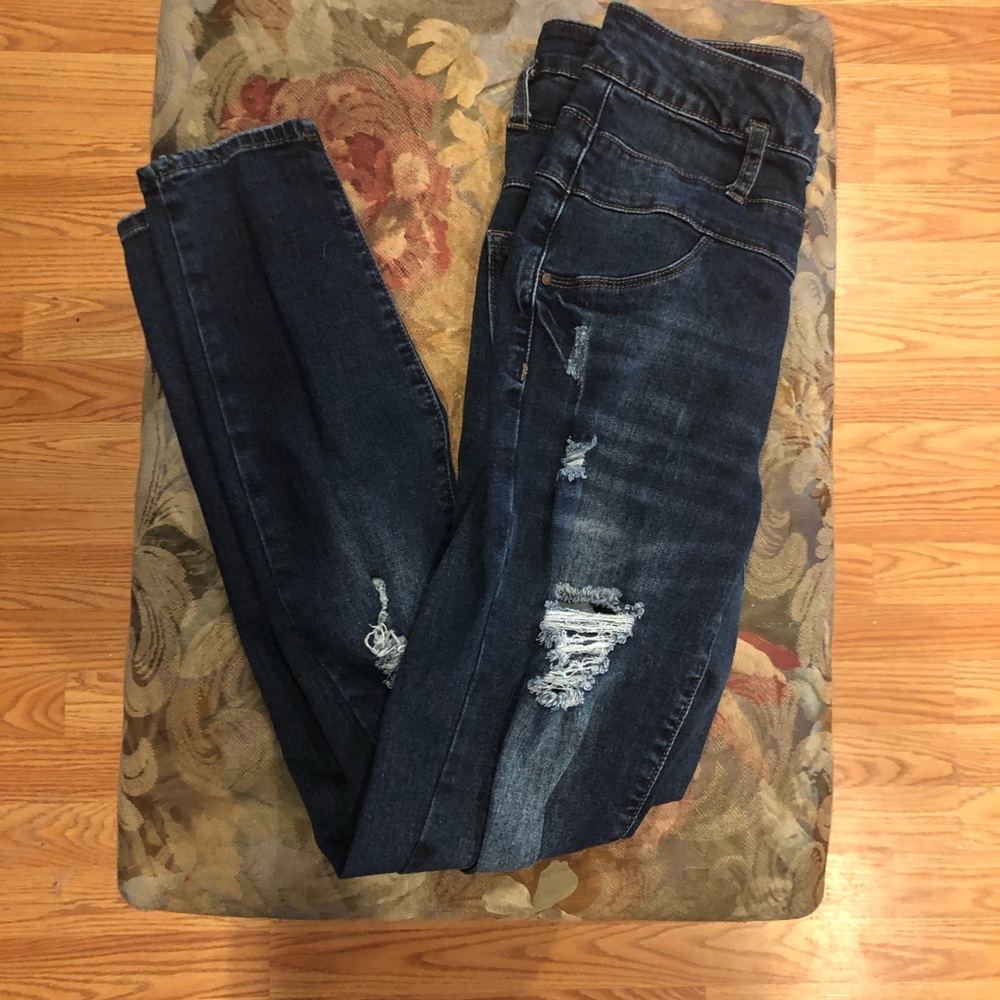 refuge distress High waisted 3 buttons blue jeans